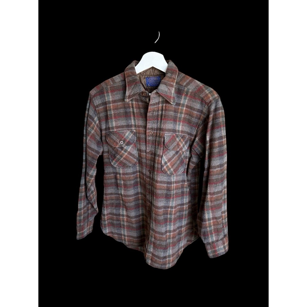 Vintage 70's Pendleton Women's Long Sleeve Wool Shirt XL‎ Plaid Button-Up